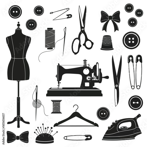 Sewing tools and accessories collection tailor mannequin