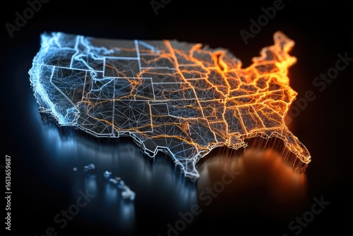 3D US map with glowing lines