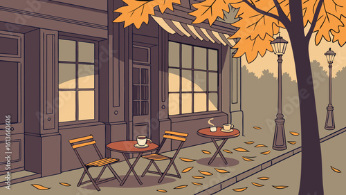 An empty luxury living room with a chair and a table, bathed in natural light, offers a serene view of an autumn forest