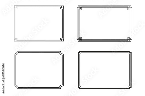 Rectangle frames vector set of 4. Perfect for invitations, certificates, and posters. Frame vector graphics with various border designs. Vintage elegant line art.