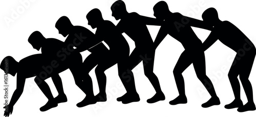 Vector art of a team of people are playing tug of war, pulling a rope in a competition, isolated on white background