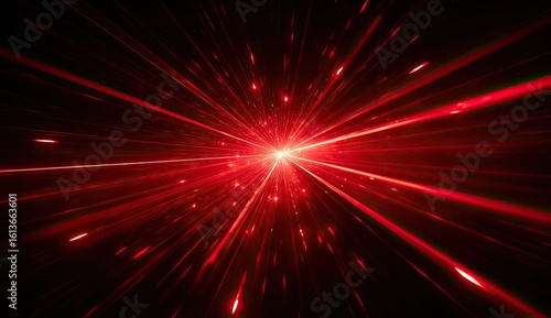 Red light beams radiating outward from a central point on a black background