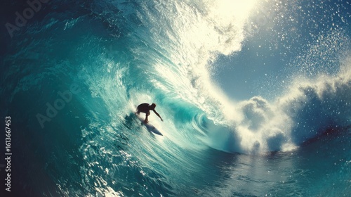 Surfer Riding Large Ocean Wave