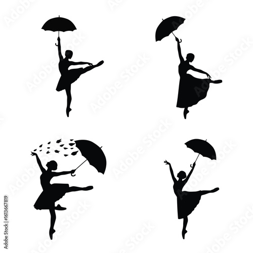 Ballet dancers with umbrellas silhouette