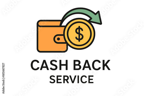 Cash back service icon. Money refund, return to wallet concept. Financial reward, bonus program for shopping. E-commerce loyalty promotion. Dollar coin savings vector.