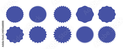 Set of circles with zigzag edges, Sunburst sticker shapes.Different shapes and sizes frame with zigzag edge.