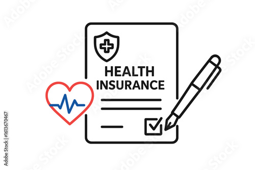 Health insurance agreement concept vector illustration, medical coverage contract, healthcare policy document, transparent background graphic for business and finance visuals
