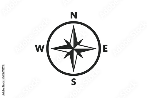 Compass rose vector icon. North, south, east, west direction symbol. Simple navigation, orientation sign for travel, map, adventure. Windrose logo silhouette isolated.