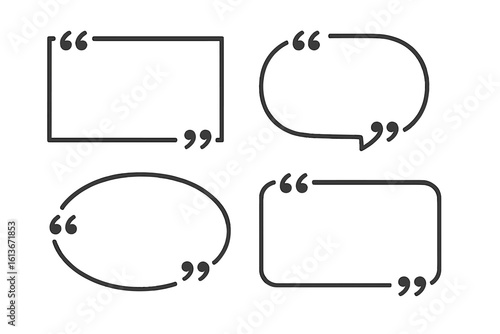 Quote box frames set. Bubble quotation, comment, message borders. Vector testimonial and citation template. Text box for dialogue. Graphic design element isolated.