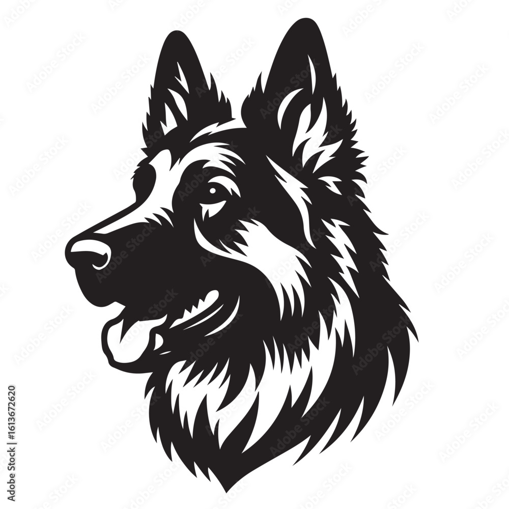 Fototapeta premium Silhouette of a Dog on White BackgroundBlack Dog Silhouette Isolated on Transparent BackgroundSide View of Sitting Dog SilhouetteStanding Dog Silhouette Vector IllustrationMinimalist Dog 