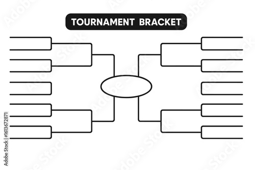 Tournament bracket template for sports competition. Playoff schedule grid for championship games. Blank knockout chart for elimination rounds. Vector illustration diagram.