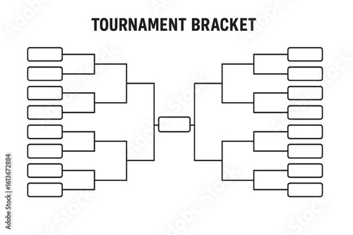 Tournament bracket template for 16 teams. Blank playoffs schedule for sports championship competition. Vector illustration of a single-elimination game grid chart.