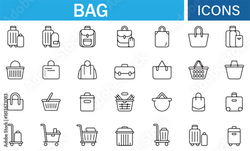 Collection of Luggage, Backpack, and Bag Icons for Digital Design Projects
