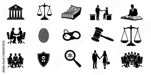 Silhouette vector set of law and government icons