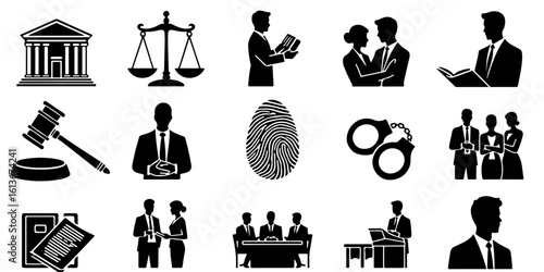 Silhouette vector set of law and government icons