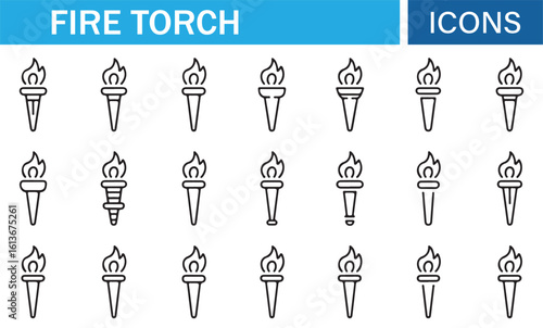 Fire Torch and Flame Icon Set for Branding and Creative Design