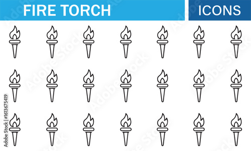 Vector Fire Torch Icons Featuring Flames for Digital Projects
