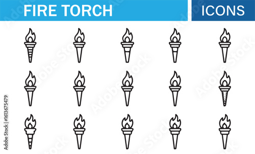 Collection of Fire Torch Icons for Graphic Design, Branding, and Marketing