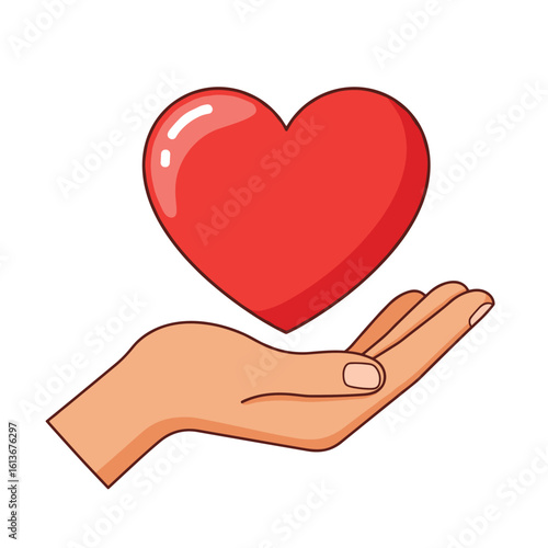 red heart being gently held by a human hand