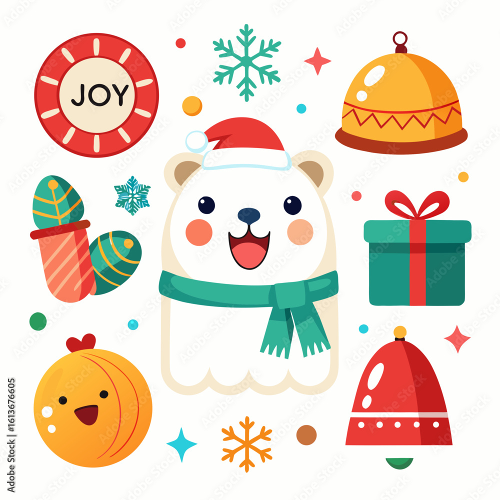 Obraz premium Festive holiday cheer radiates from this cheerful collection of Christmas icons and winter elements