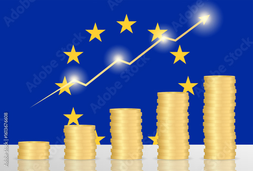 European Union Economy. Flag of EU with Financial Graph. Stock Market Investment Concept. Vector Illustration.  