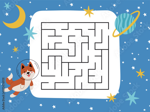 Space maze for kids. Educational game for preschoolers.Animals astronauts in space. Vector flat illustration in cartoon style