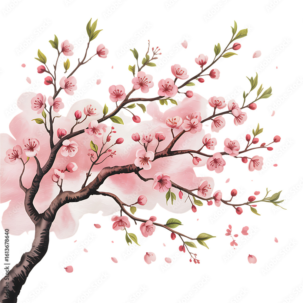 Fototapeta premium Beautiful pink cherry blossom tree branch isolated on transparent background