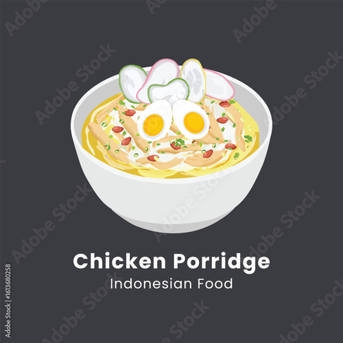 Chicken Porridge Or Bubur Ayam Indonesian Food Illustration