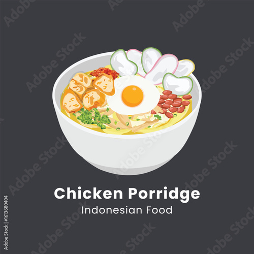 Chicken Porridge Or Bubur Ayam Indonesian Food Illustration