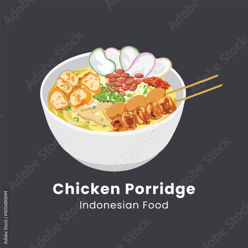 Chicken Porridge Or Bubur Ayam Indonesian Food Illustration