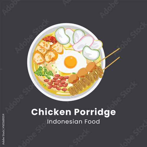 Chicken Porridge Or Bubur Ayam Indonesian Food Illustration