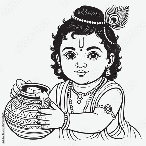 Baby Krishna holding pot of butter hindu deity