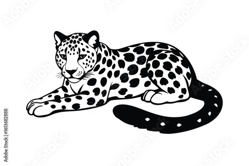 Snow Leopard Resting in Shade with Paw Over Eyes Illustration