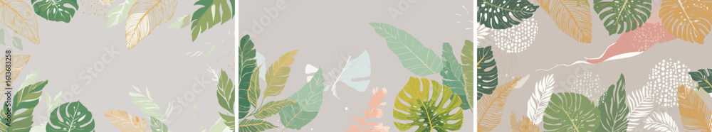 Fototapeta premium Minimalist yet lush banner design with a modern botanical theme, perfect for eco-conscious businesses, wellness brands, or nature-inspired event promotions.