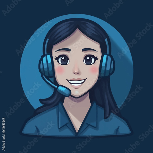 Smiling female customer service representative wearing a headset, digital illustration.