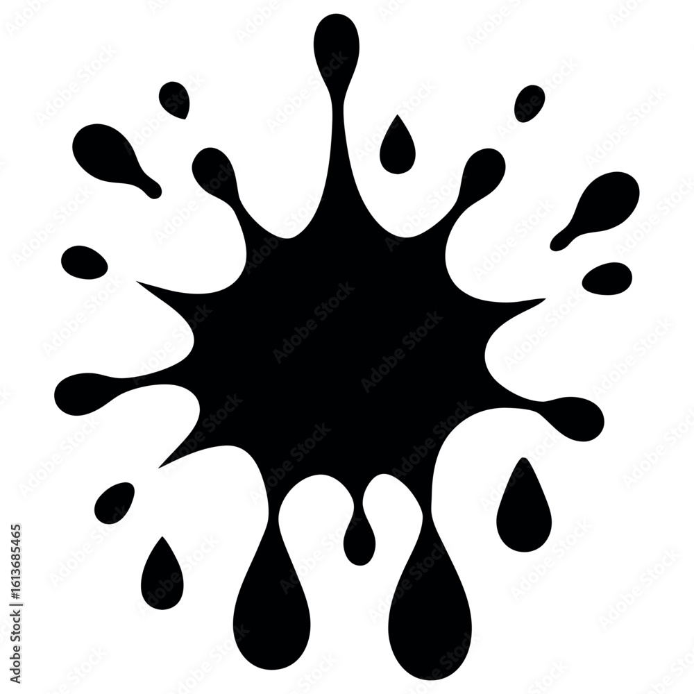 Naklejka premium Black ink splatter with droplets