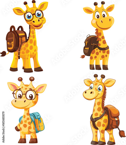 The happy Giraffe is ready for go the kindergarten vector style on white background