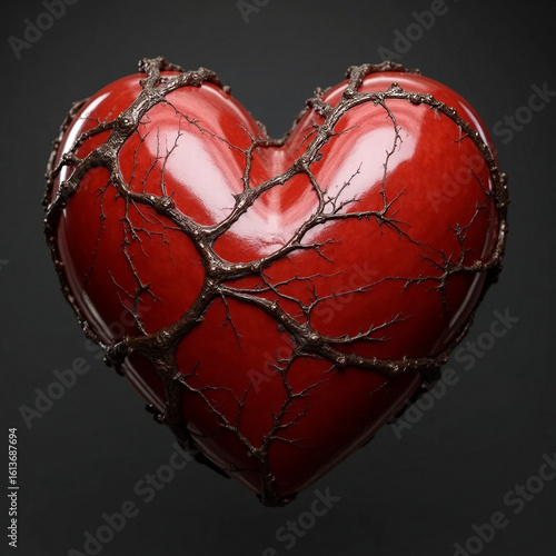 red heart on black background