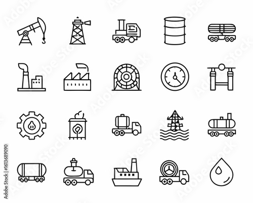 Set of oil and gas industry icons in outline style
