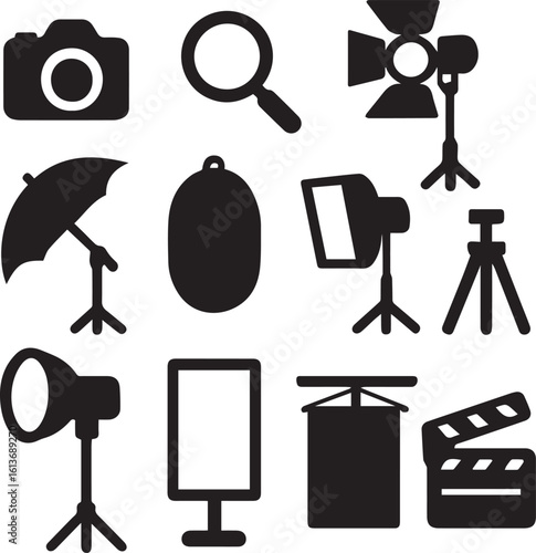 Photography and Film Production Studio Equipment Icons