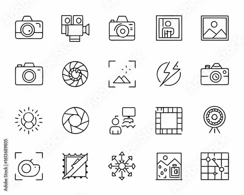 Set of photography and image related icons in line style