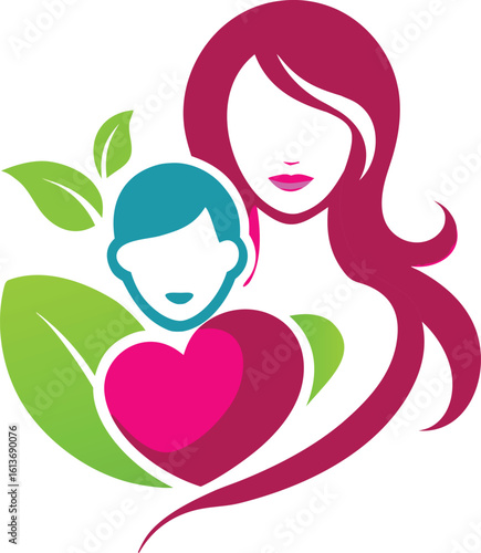 Mom and baby logo design icon vector with unique element concept 