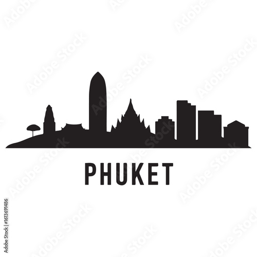 Wallpaper Mural Phuket skyline silhouette. Black Phuket city. Vector black silhouette. with white background Torontodigital.ca