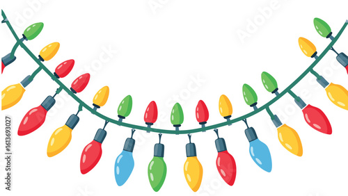 Sparkling Christmas garland adorned with lights and evergreen foliage, ideal for festive banners, invitations, or holiday displays that bring a cozy holiday spirit.

