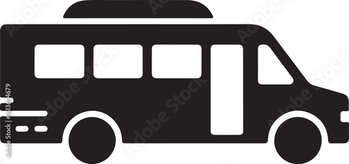 Simple Black Vector Icon: Shuttle Bus Sign Symbol, Transportation Graphic
