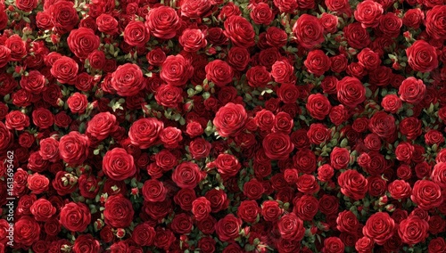Dense wall of vibrant red roses