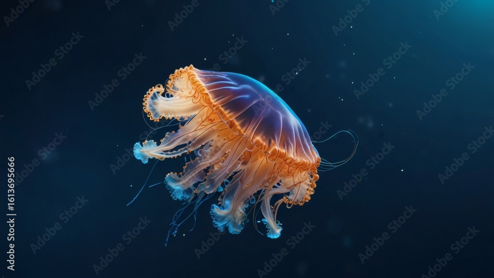 Obraz premium Color-releasing starfish floating calmly in the ocean’s clear blue