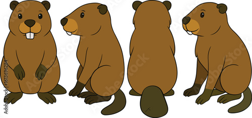 Cartoon Beaver All Poses, beaver turnaround