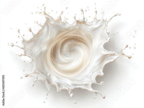 Dynamic Spiral Milk Splash on White Background