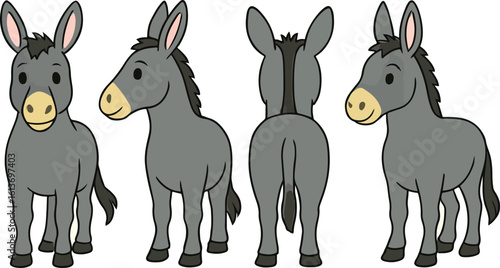 Cartoon Donkey Character Poses, donkey all poses